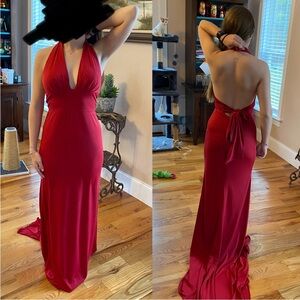 Elegant Red Halter Maxi Dress